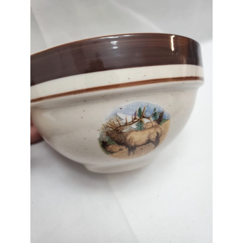 Folkcraft Bugling Elk Stoneware Set Of 2 Bowls-Discontinued‎